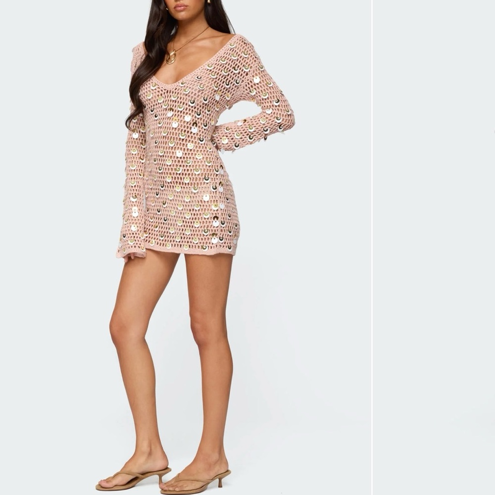 Edikted Corea Sequin Crochet Mini Dress, Size S